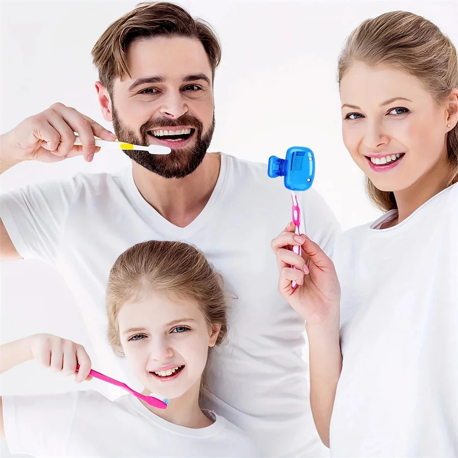 2-piece Travel Toothbrush Cover - Sanitary and Breathable Toothbrush Protective Cover, Waterproof and Reusable for Bathroom and Portable Use (BPA Free Plastic, Compact Buckle Design) Color Random