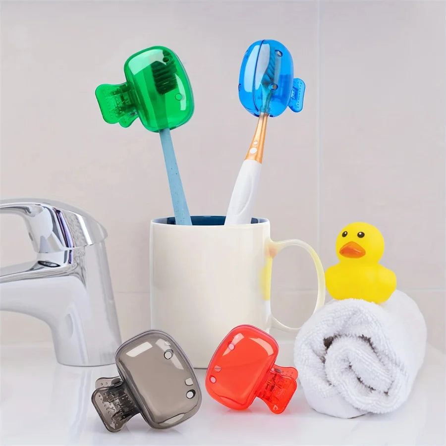 2-piece Travel Toothbrush Cover - Sanitary and Breathable Toothbrush Protective Cover, Waterproof and Reusable for Bathroom and Portable Use (BPA Free Plastic, Compact Buckle Design) Color Random