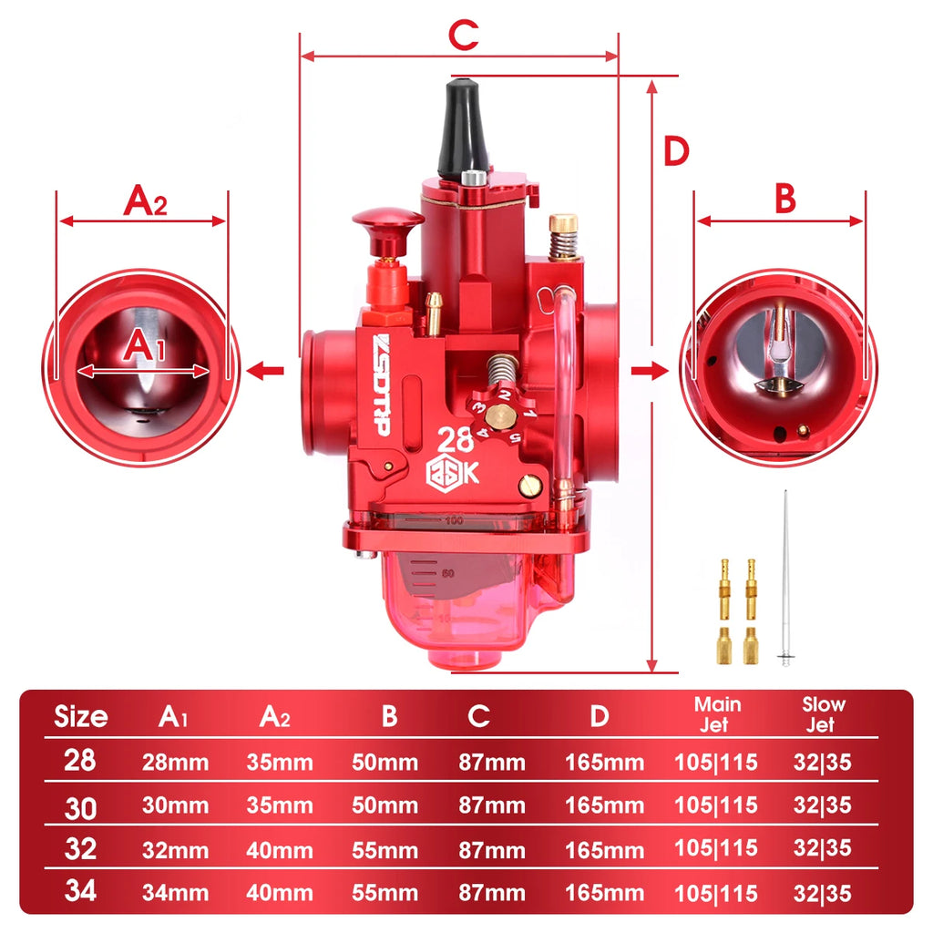 ZSDTRP CNC PWK Carburetor 28 30 32 34mm Universal Racing Carburetor for 2T 4T Engine Motorcycle Scooter ATV