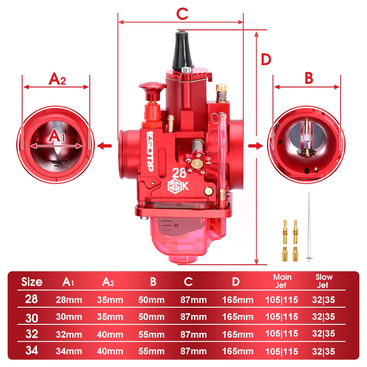 ZSDTRP CNC PWK Carburetor 28 30 32 34mm Universal Racing Carburetor for 2T 4T Engine Motorcycle Scooter ATV