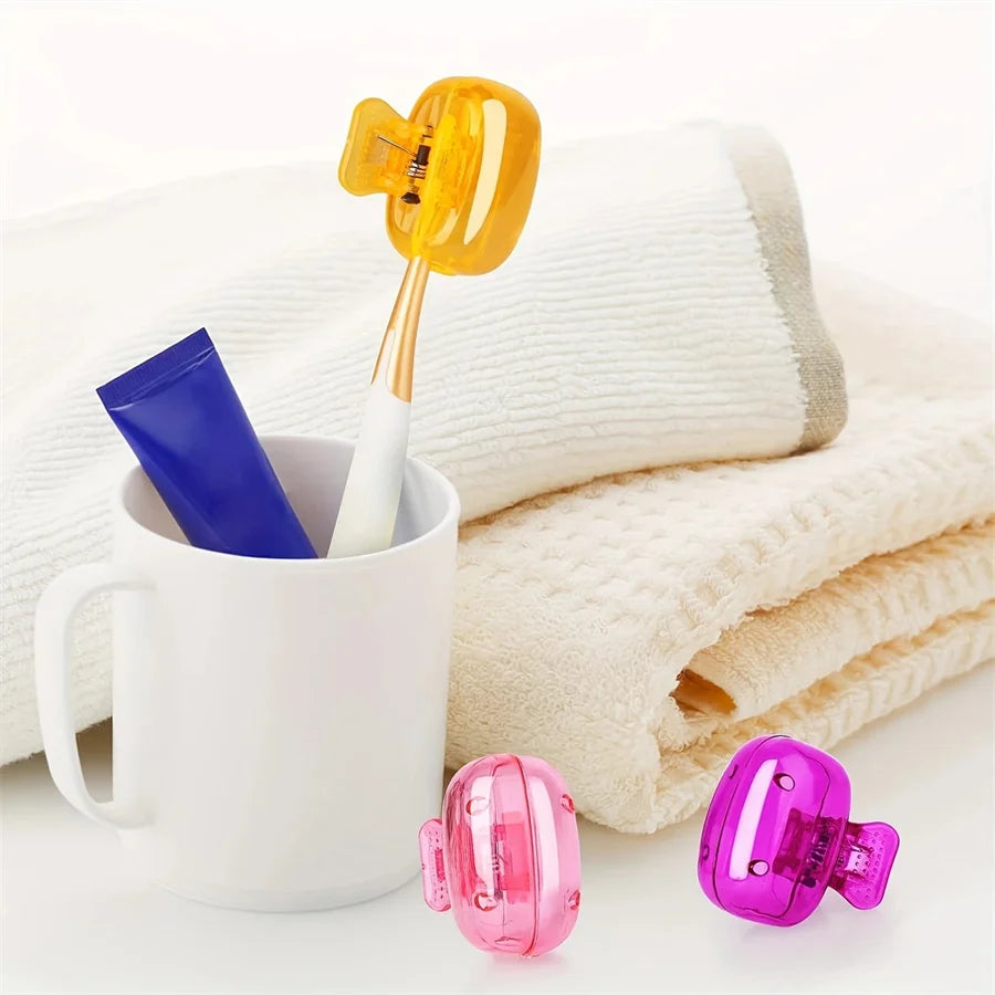 2-piece Travel Toothbrush Cover - Sanitary and Breathable Toothbrush Protective Cover, Waterproof and Reusable for Bathroom and Portable Use (BPA Free Plastic, Compact Buckle Design) Color Random