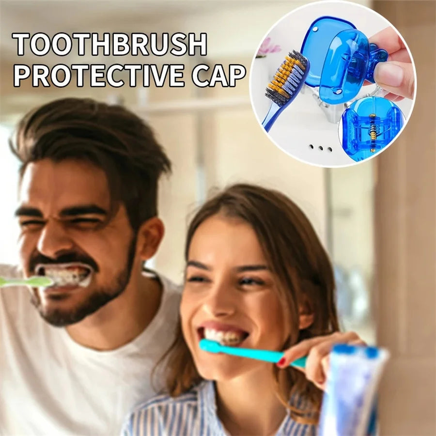 2-piece Travel Toothbrush Cover - Sanitary and Breathable Toothbrush Protective Cover, Waterproof and Reusable for Bathroom and Portable Use (BPA Free Plastic, Compact Buckle Design) Color Random