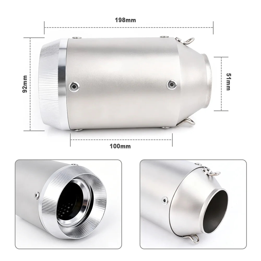 51mm Inlet Motorcycle Modified Escape Pipe Stainless Steel Slip On Exhaust Tail Pipe Universal For Most Motorcycles Scooters